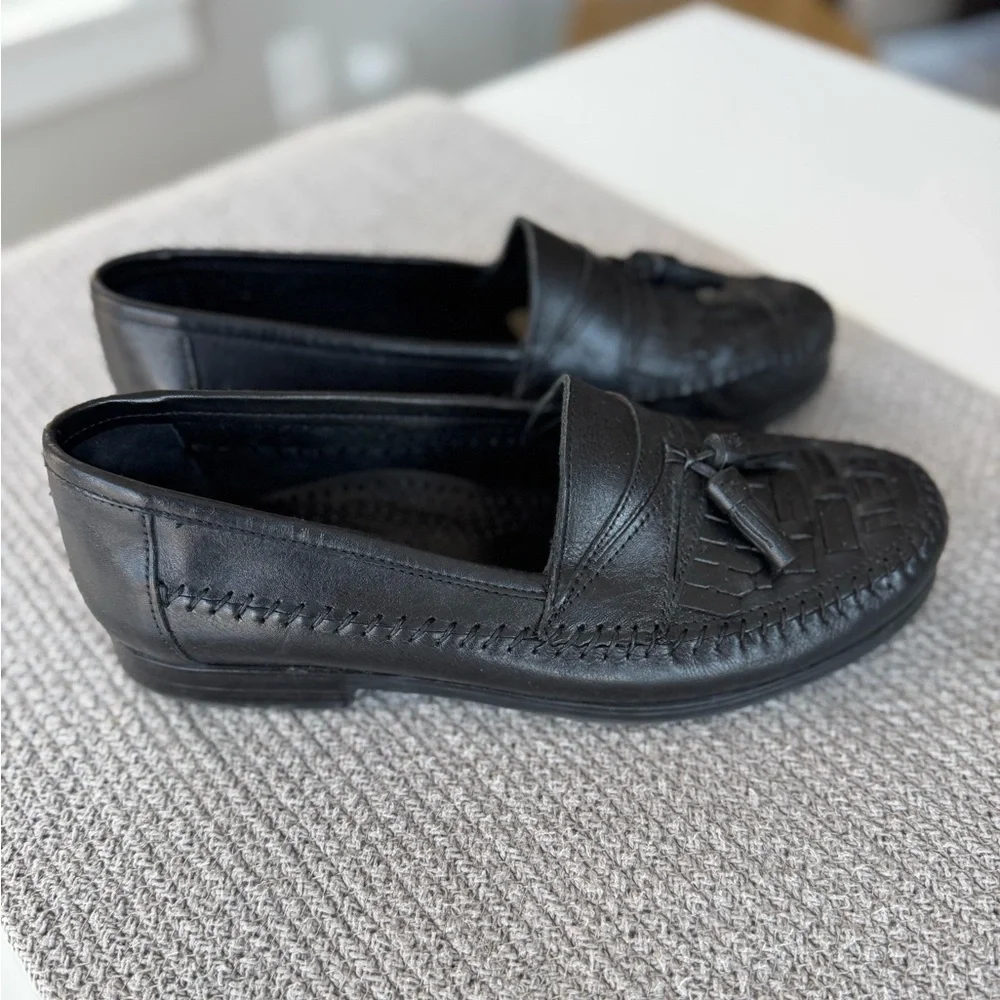 Vintage Giorgio Brutini Black Woven Leather Loafers Size 9.5
